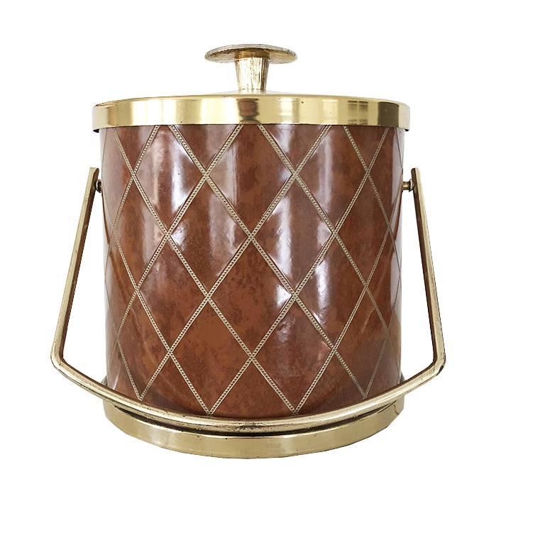 Midcentury brown and brass Brutalist style ice bucket. Would be wonderful to complete a bar cart and add that extra touch of midcentury beauty.