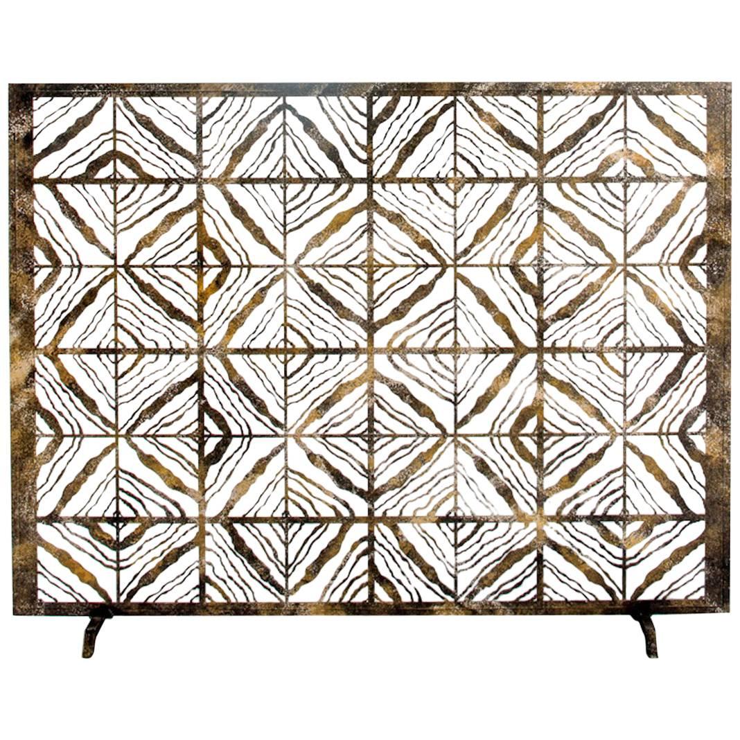 Bespoke Hand-Wrought Iron Tapestry Fireplace Screen Custom Order For Sale