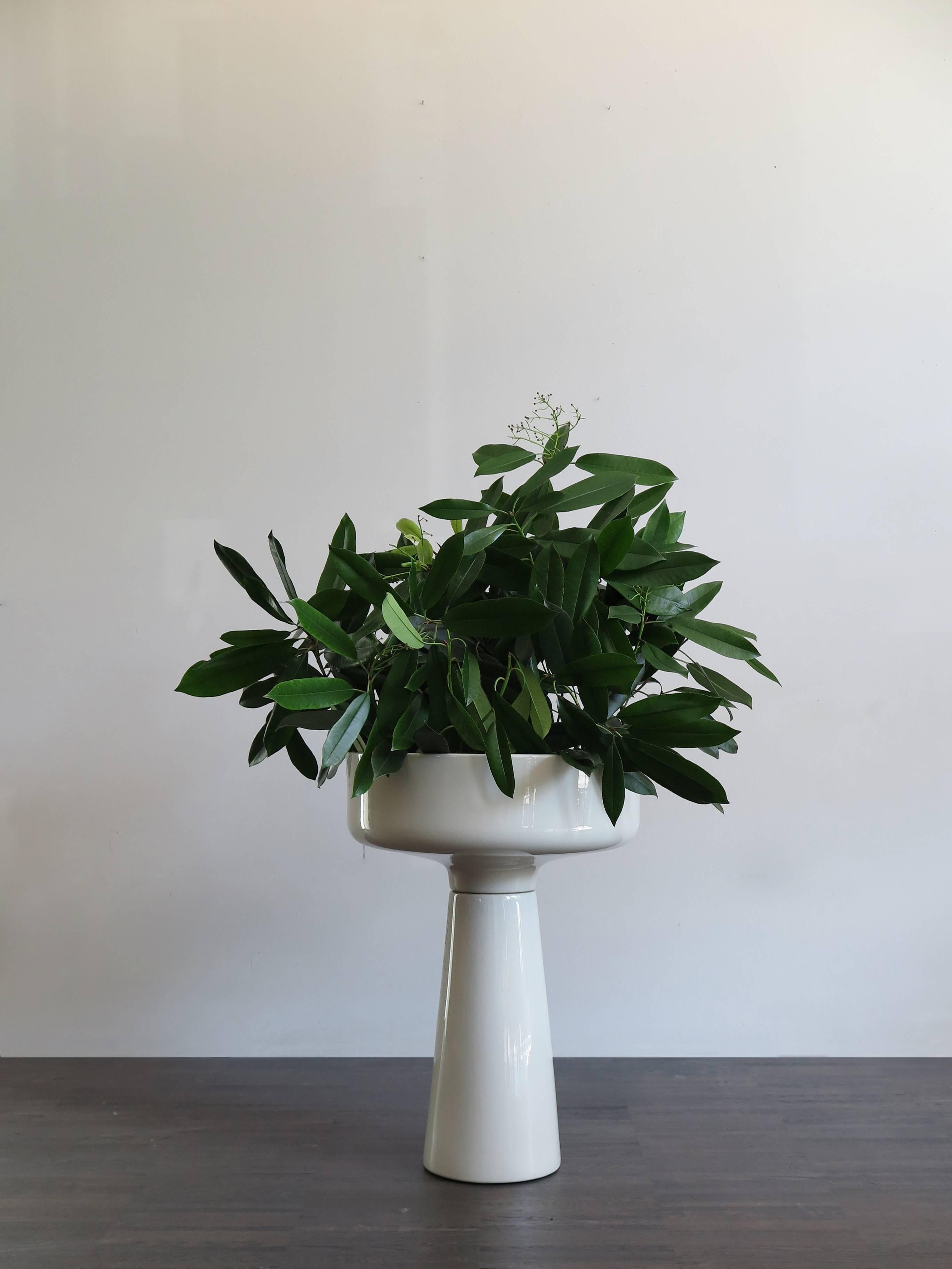 Italian ceramic standing planter comprised of two pieces designed by Angelo Mangiarotti for Fratelli Brambilla with mark impressed on the base, circa 1968.