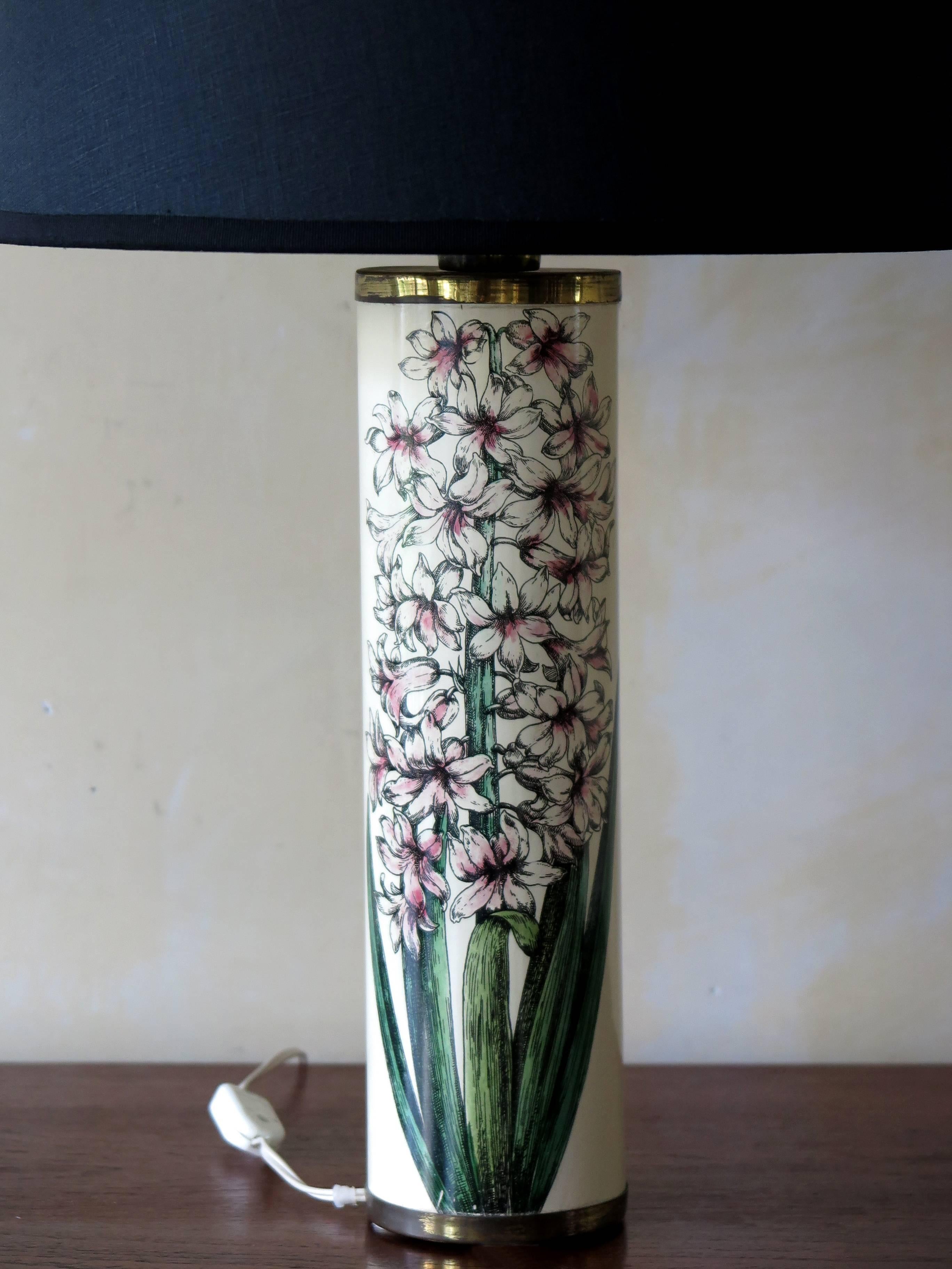 Lacquered 1950s Piero Fornasetti Italian Mid-Century Modern Table Lamp “Hyacinths”