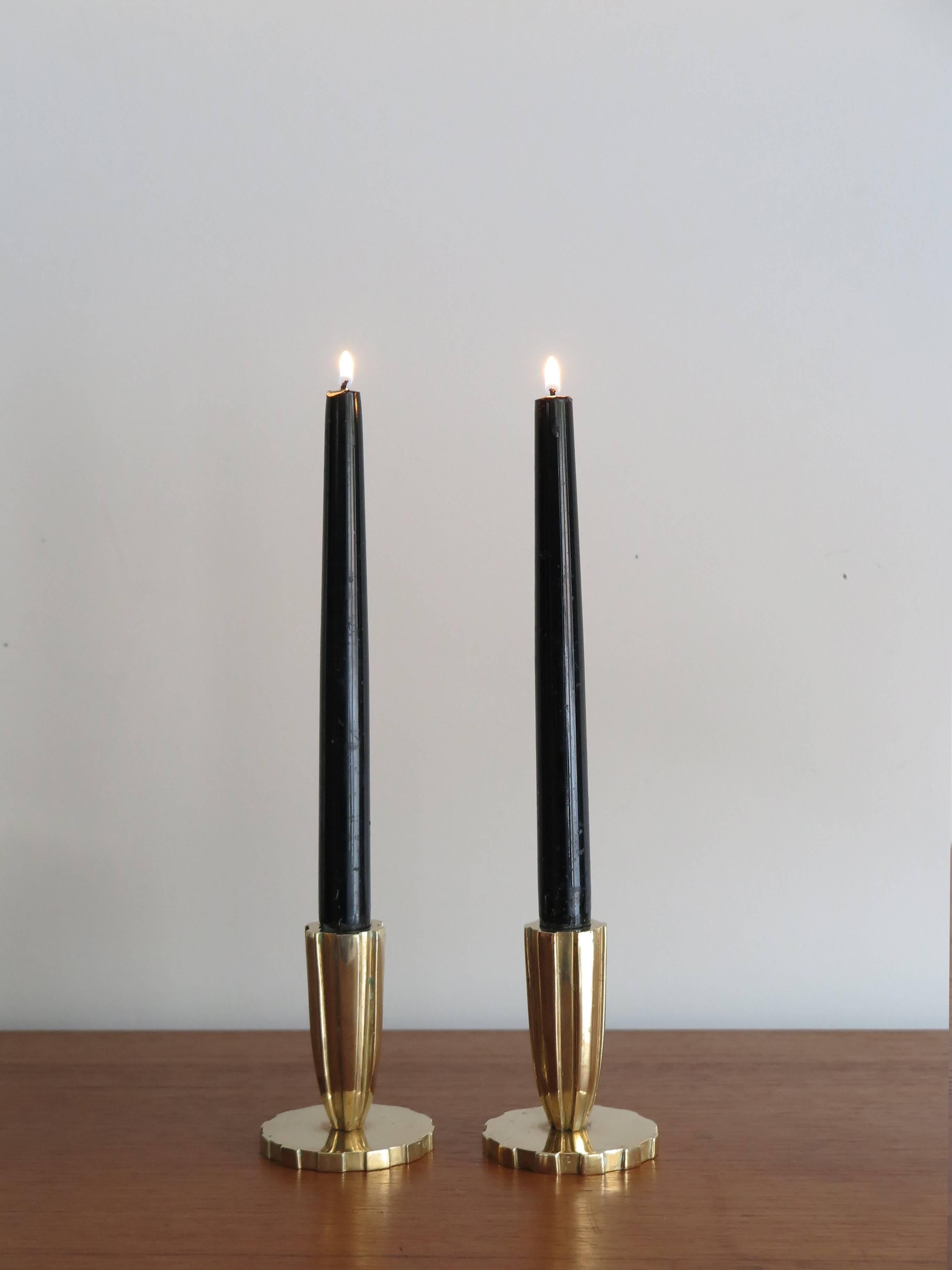 Scandinavian Modern 1940s Tinos Style Brass Candlesticks Vendor Copenaghen