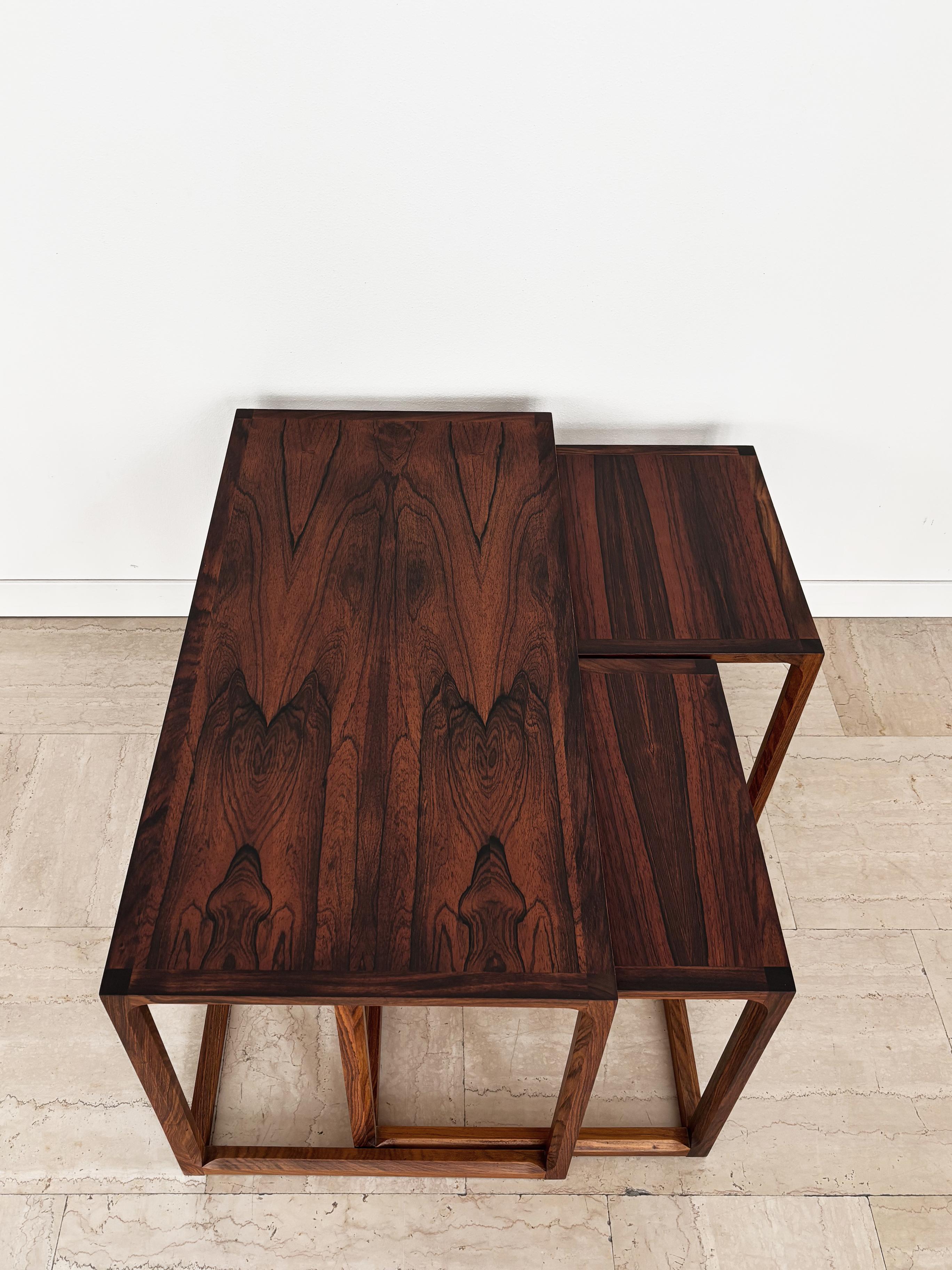 Kai Kristiansen for Aksel Kiersgaard Scandinavian Dark Wood Nesting Tables 1960s For Sale 9
