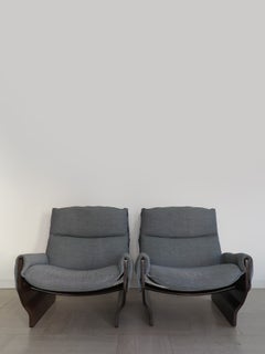 Osvaldo Borsani for Tecno Midcentury Fabric Wood Armchairs "Canada" Model, Italy