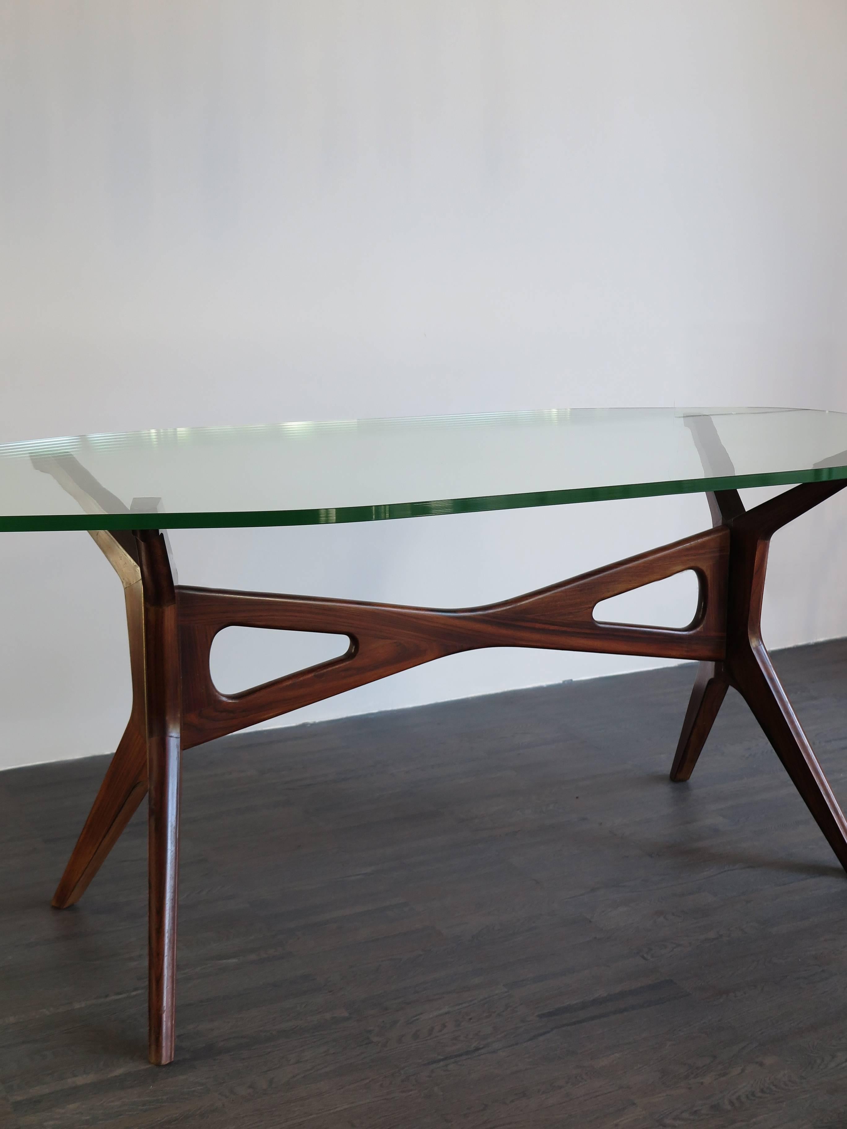 1950s Carlo Mollino Style Italian Glass and Solid Walnut Dining Table 1