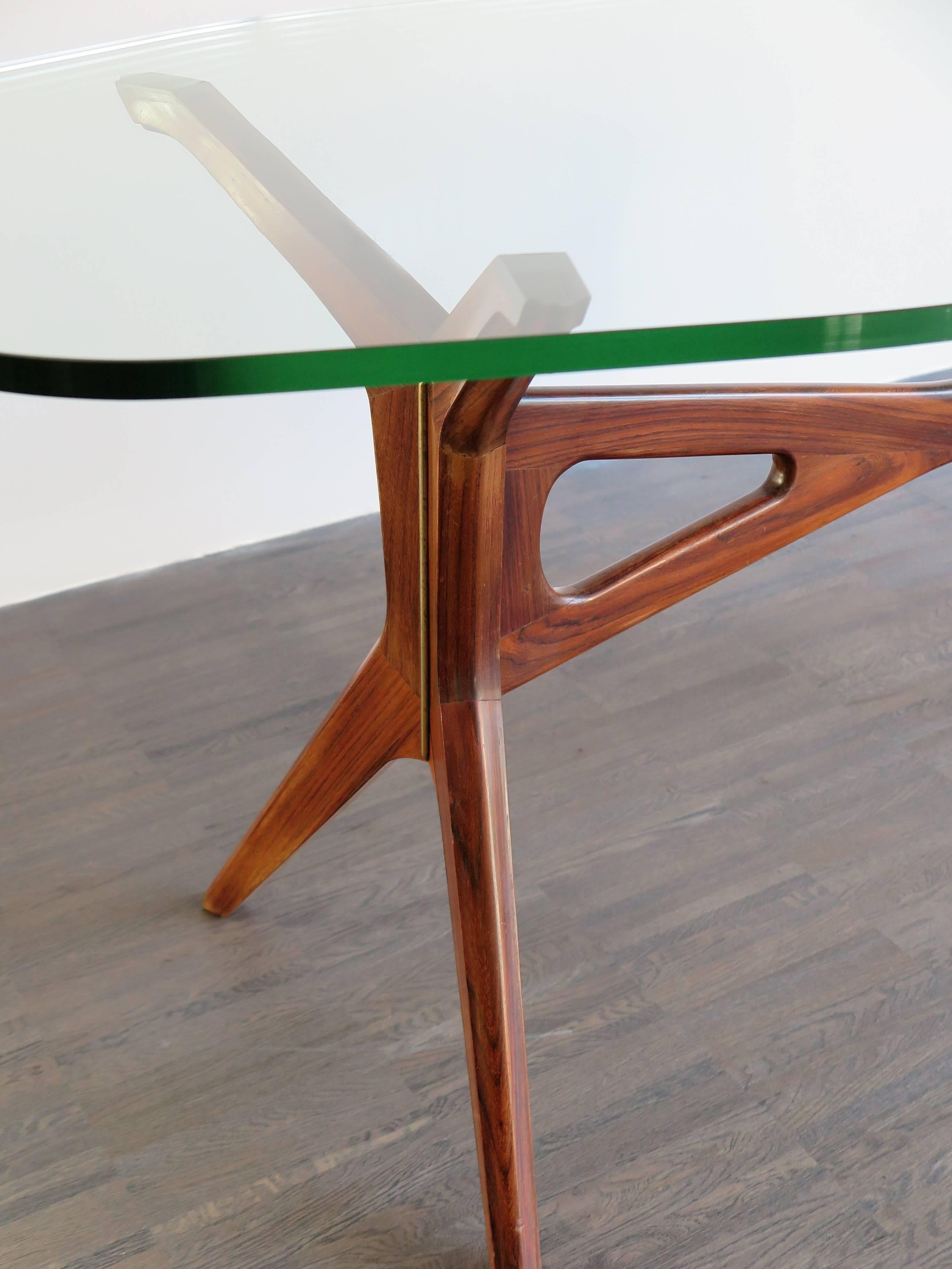 1950s Carlo Mollino Style Italian Glass and Solid Walnut Dining Table 2