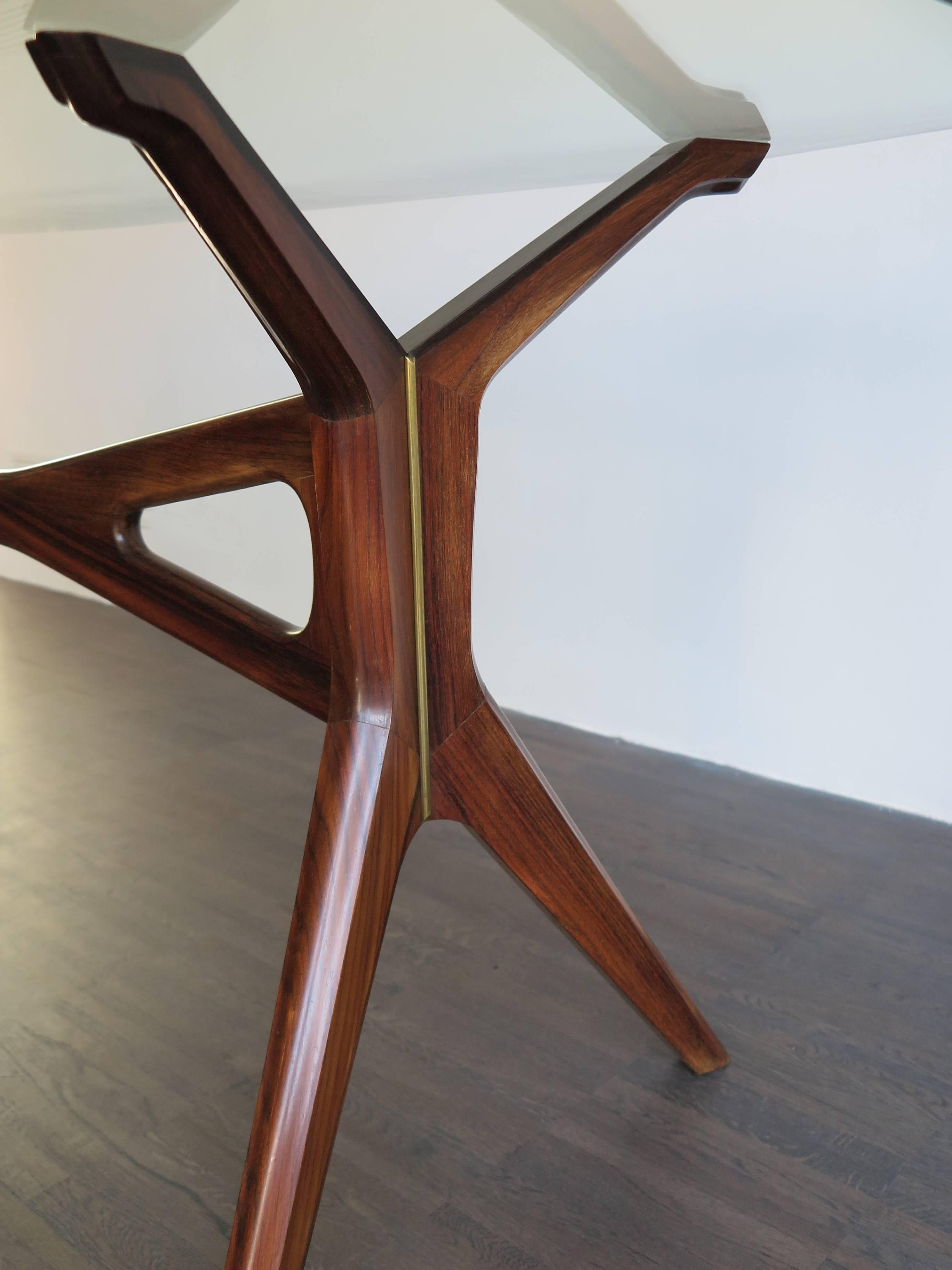 1950s Carlo Mollino Style Italian Glass and Solid Walnut Dining Table 3