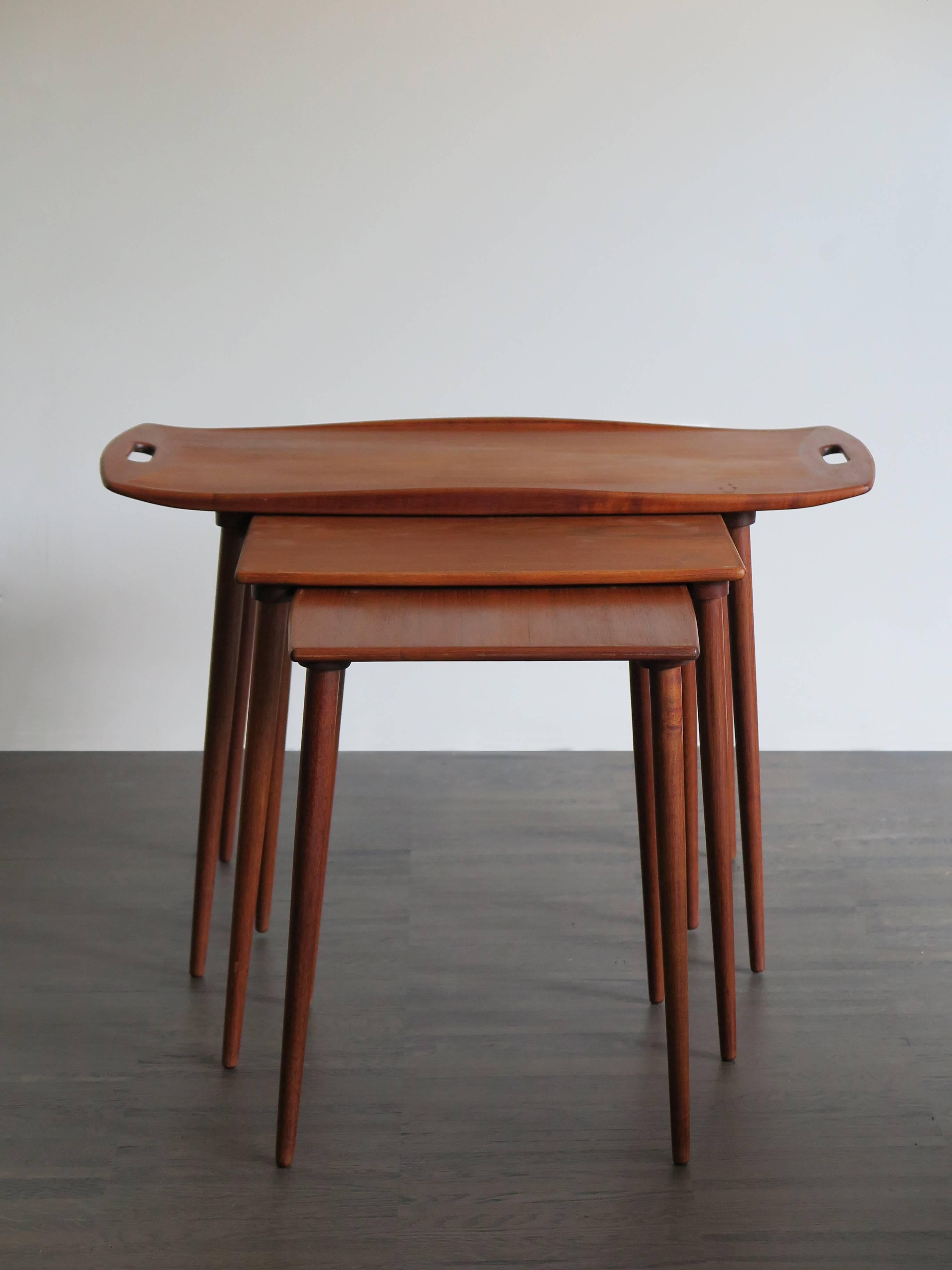 Mid-Century Modern 1960s Jens Harald Quistgaard Scandinavian Teak Nesting Tables for Nissen