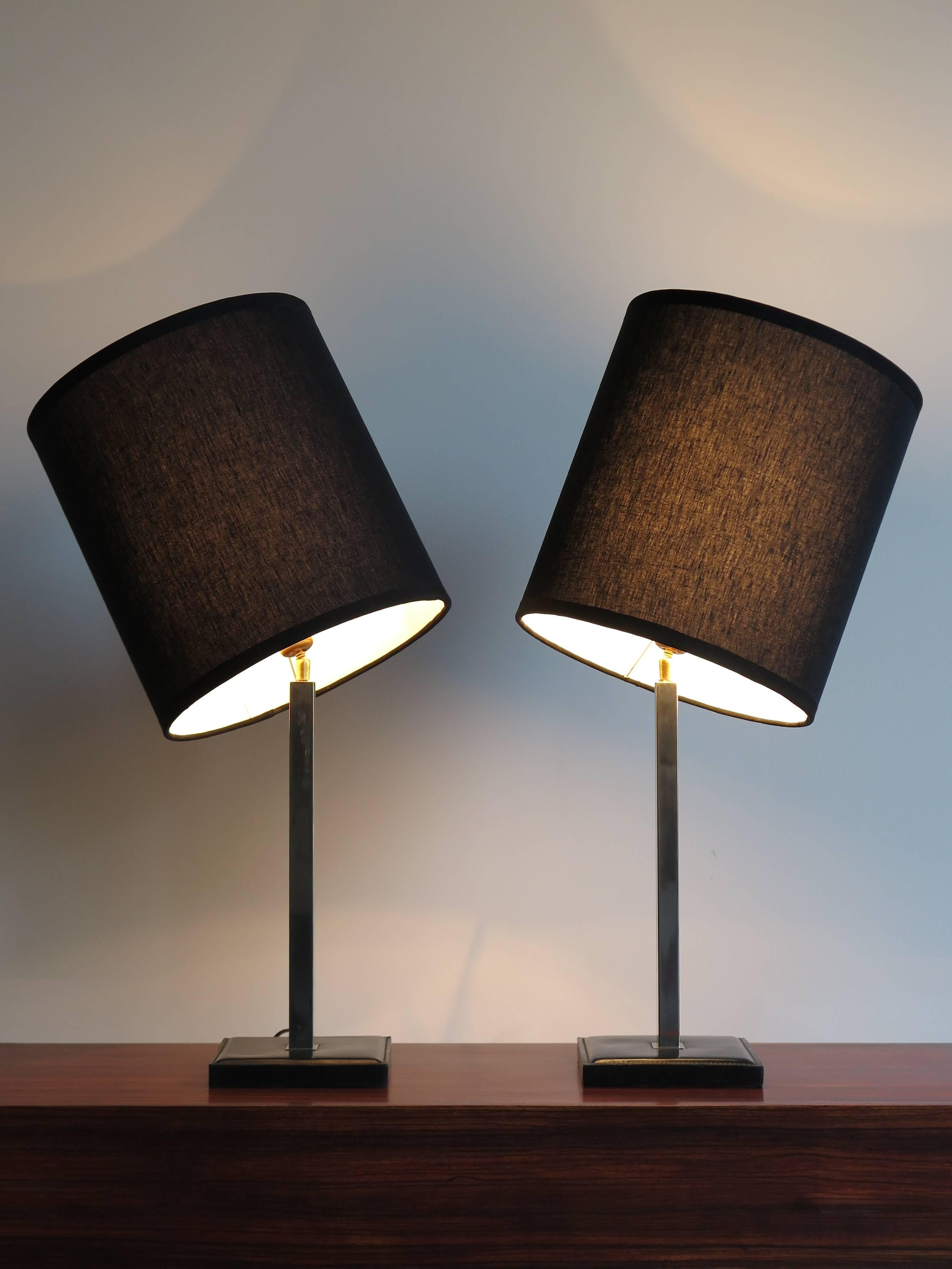 Mid-Century Modern 1960s Delvaux Créateur Midcentury Leather Belgium Orientable Table Lamps