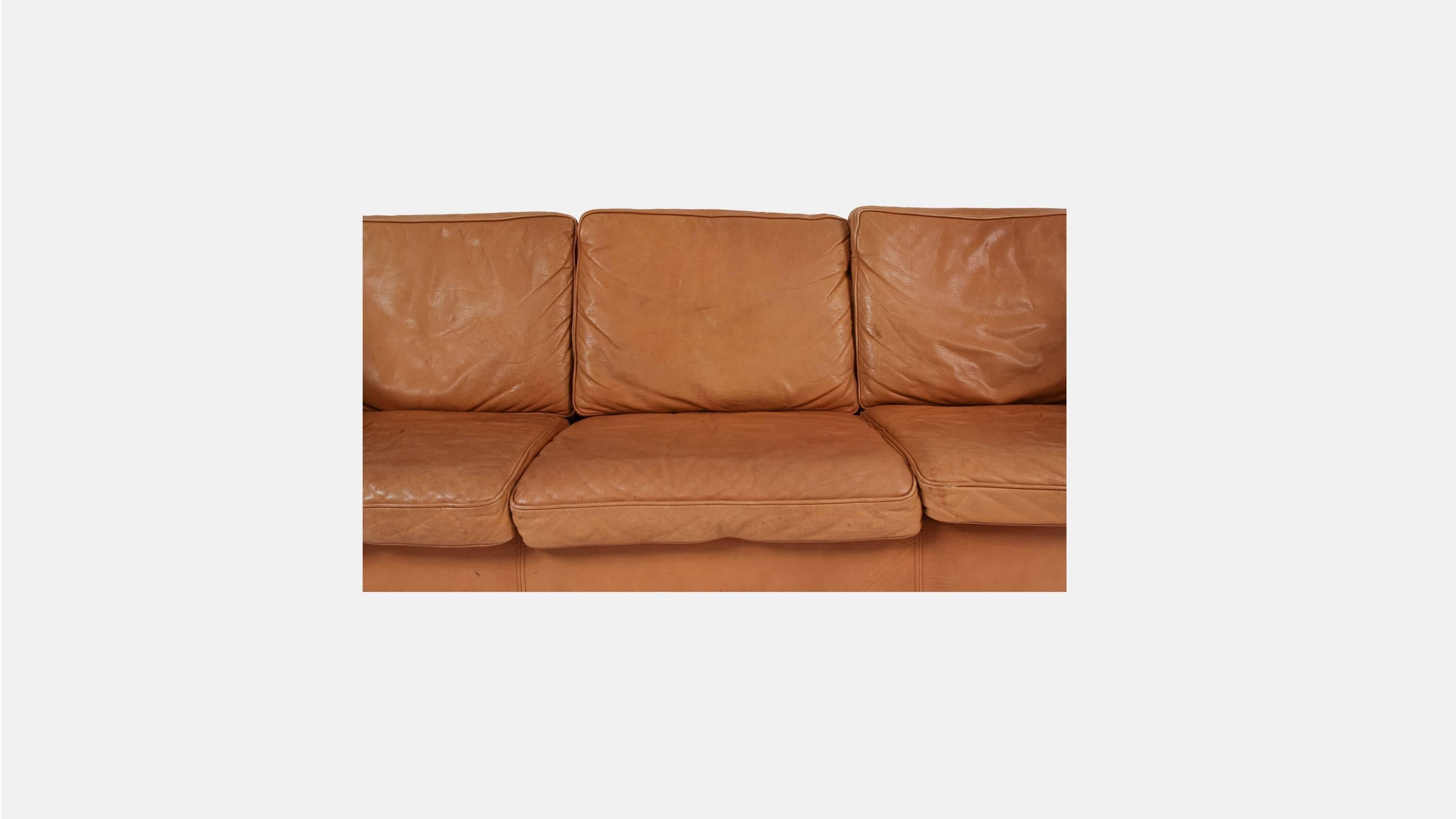 Danish Vintage Tan Leather Sofa by Stouby