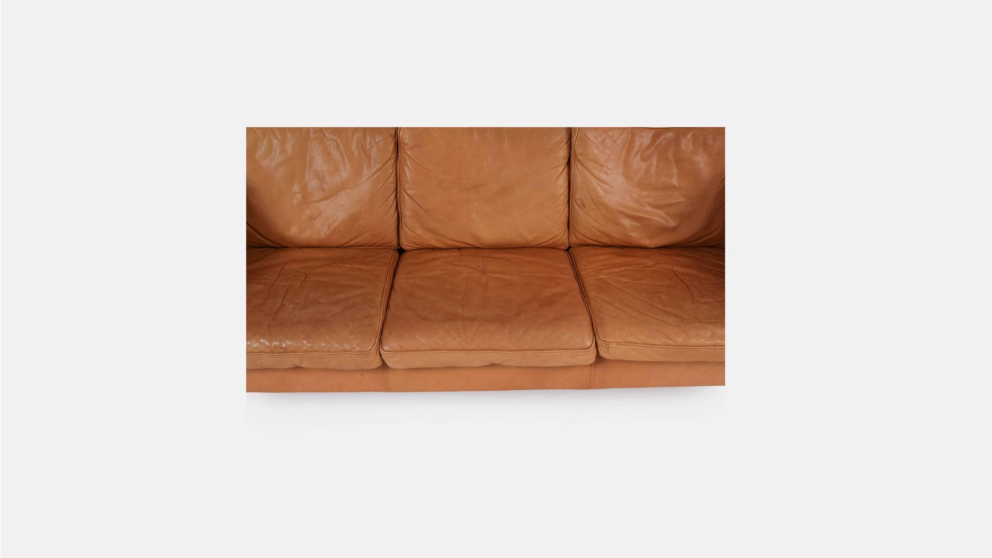 Mid-Century Modern Vintage Tan Leather Sofa by Stouby