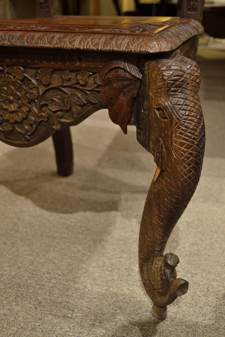 British Indian Ocean Territory Set of Carved Elephant Sidechairs in Teak