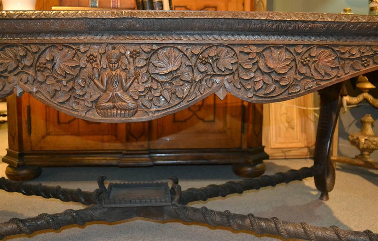 Anglo Raj Raj Carved Elephant Table