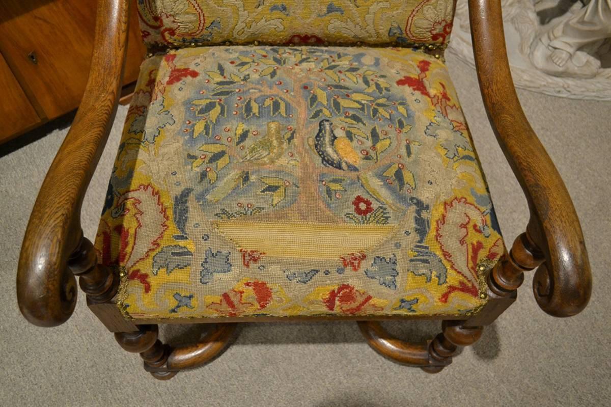 Embroidered Needlepoint Continental Fauteuil For Sale