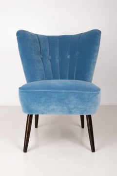 Midcentury Baby Blue Velvet Armchair, Germany, 1960s