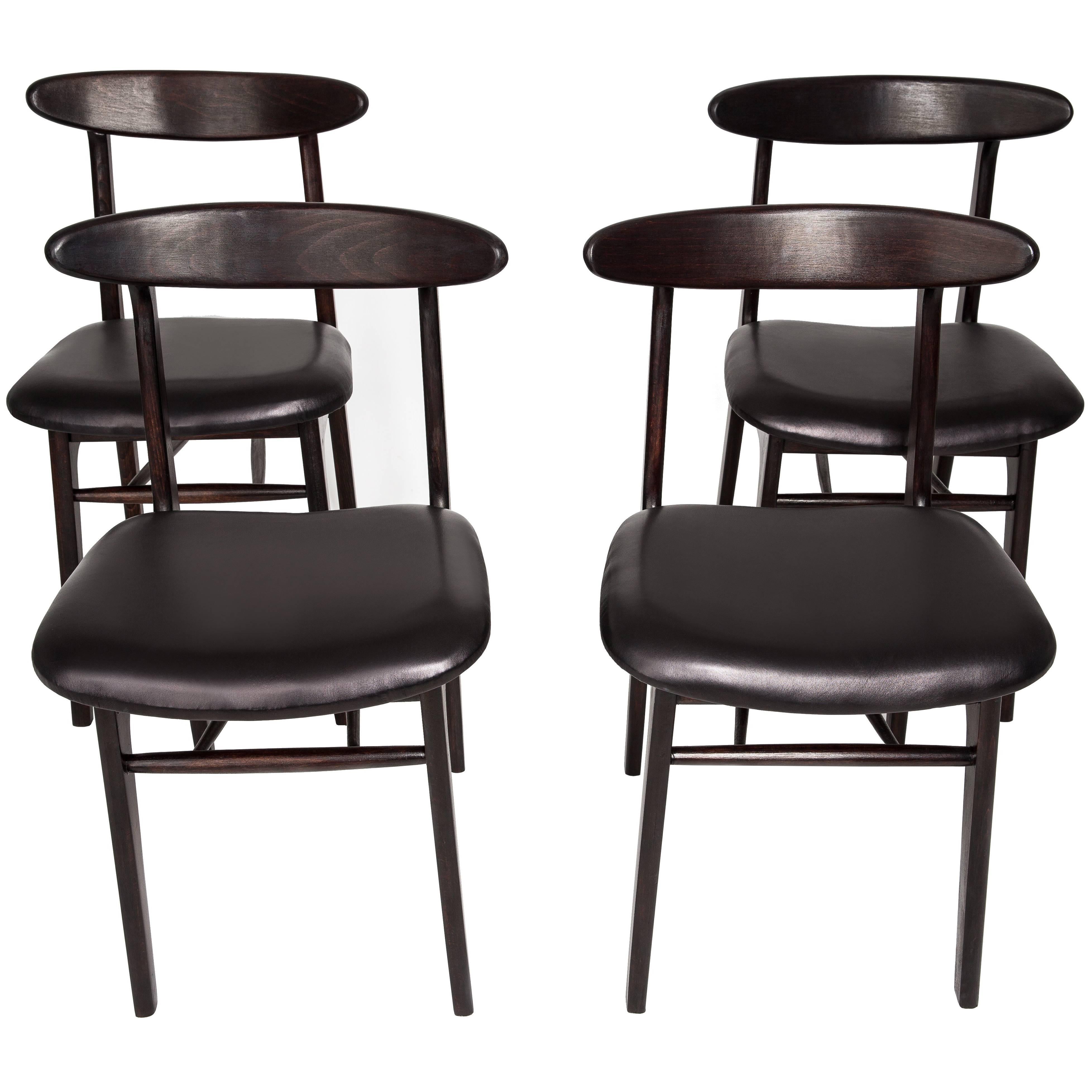 Set of Four Vintage Leather Dining Chairs, 1960s