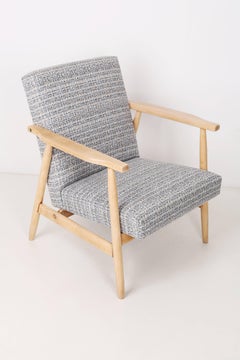 Midcentury Blue Pixel Armchair, Beech Wood, H.Lis, Poland, 1960s