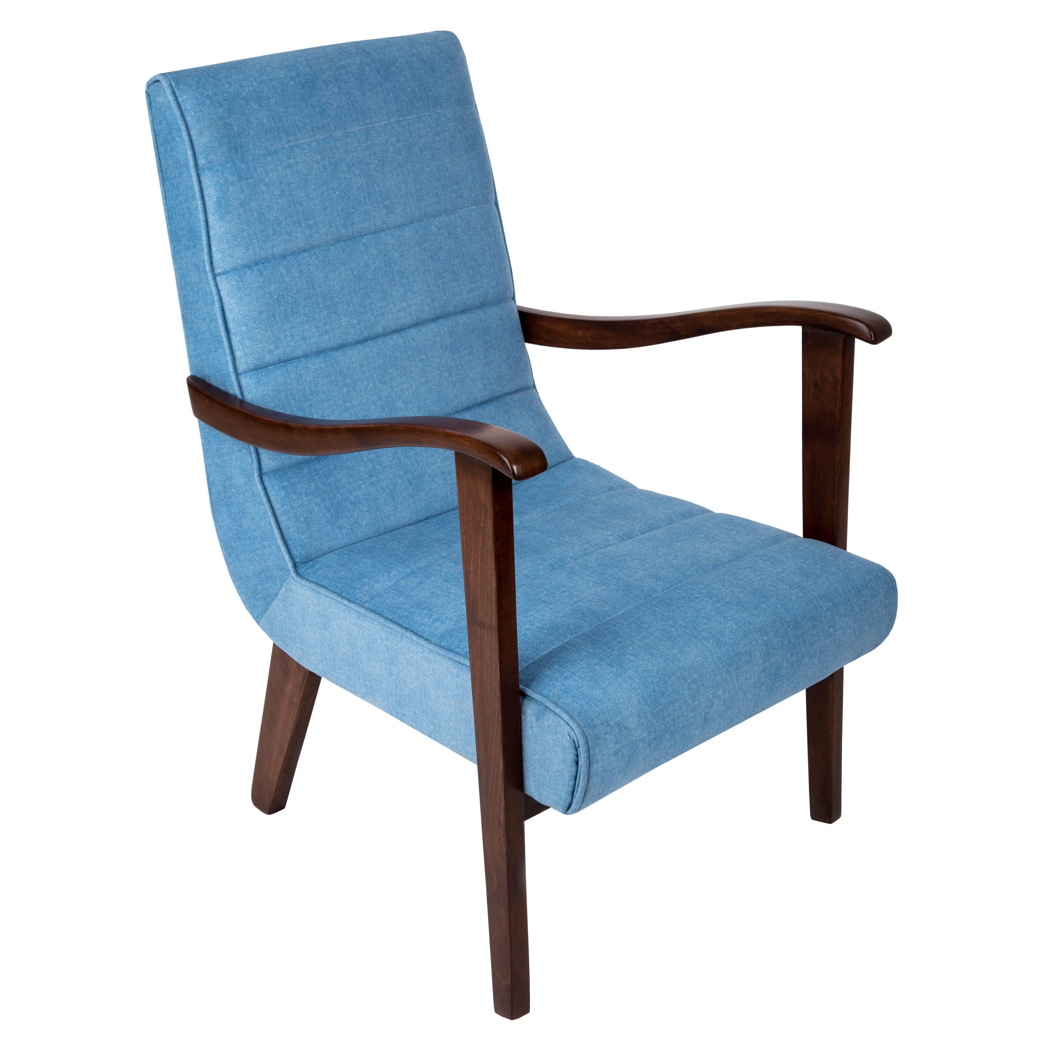 Blauer Sessel von Prudnik Furniture Factory aus der Mitte des Jahrhunderts, 1960er Jahre, Polen im Angebot
