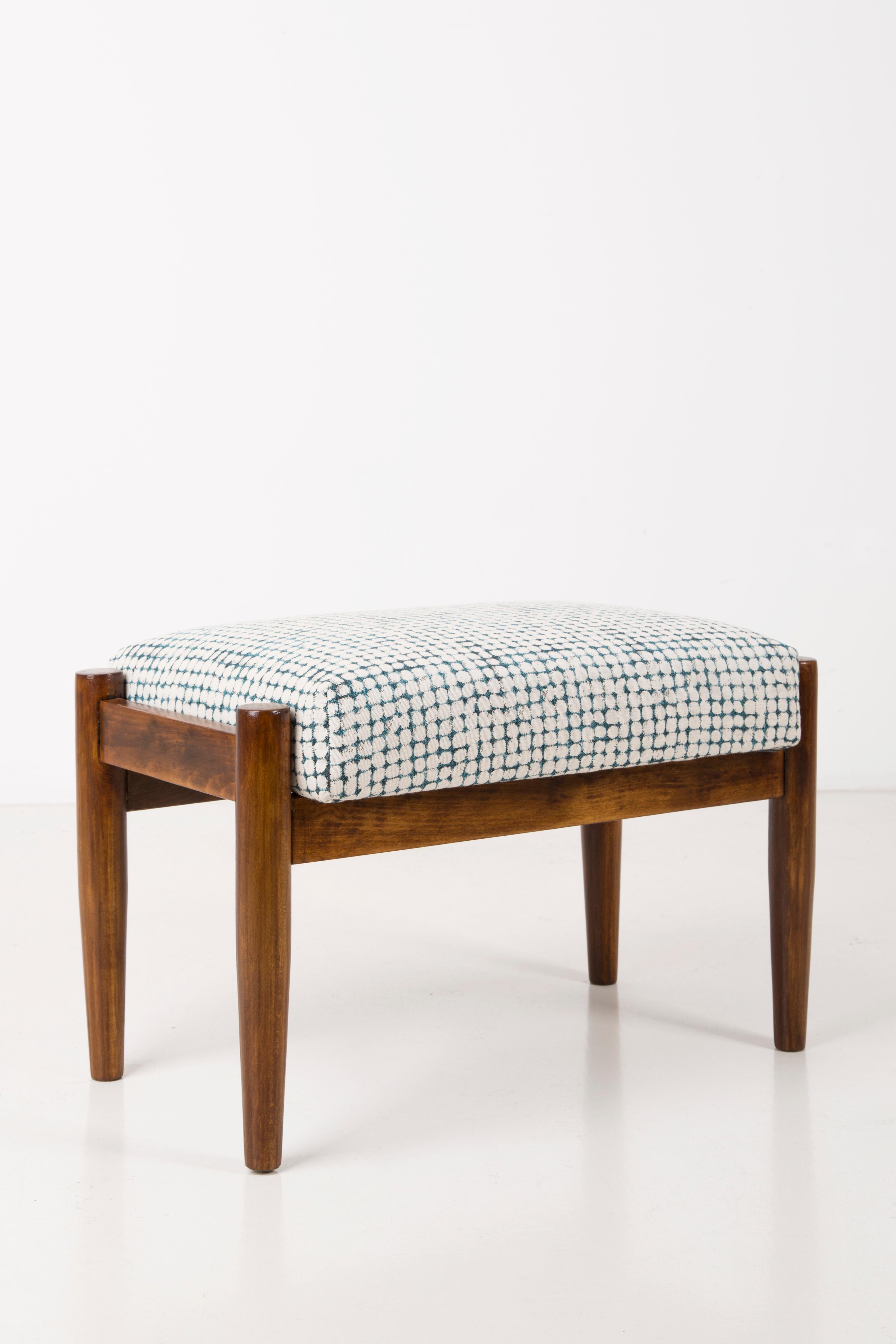 20th Century White and Aqua Vintage Armchair and Stool, Edmund Homa, 1960s