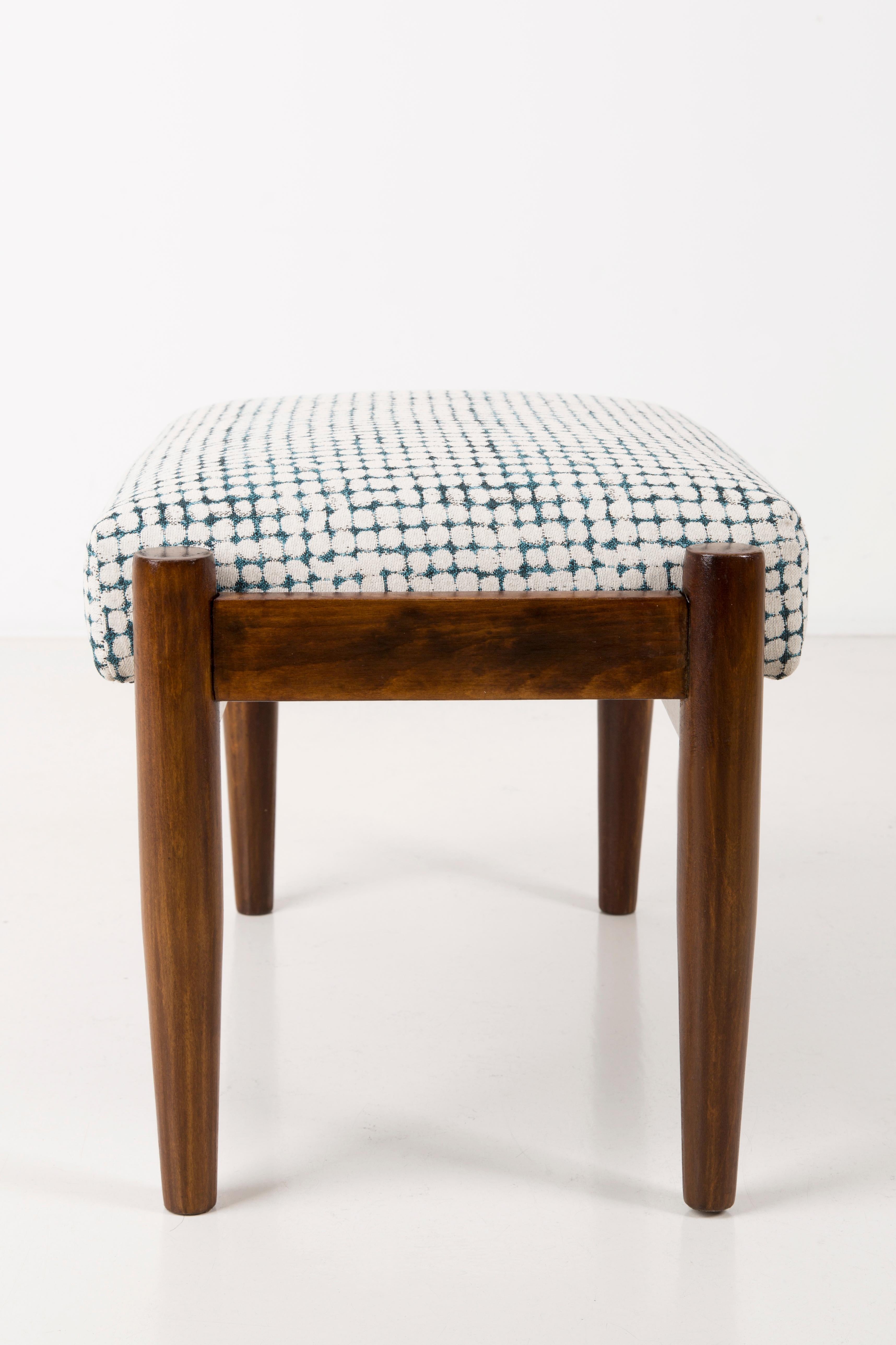 Textile White and Aqua Vintage Armchair and Stool, Edmund Homa, 1960s