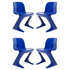 Four Mid Century Ultramarine Blue Kangaroo Chairs, Ernst Moeckl, Germany, 1968