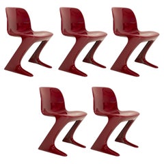 Five Red Wine Burgundy Kangaroo Chairs Designed by Ernst Moeckl, Germany, 1968