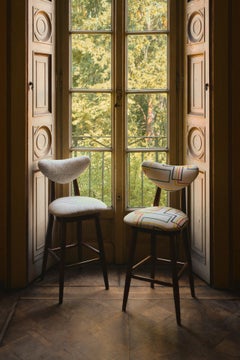 Vintola Studio Heart Bar Stool, Green and White Jacquard Upholstery