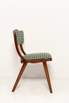 Mid Century Modern Boomerang Chair, White and Green Jacquard, Poland, 1960s