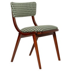 Mid Century Modern Boomerang Chair, White and Green Jacquard, Poland, 1960s