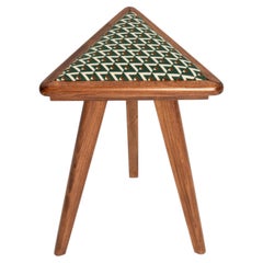 Mid Century Triangle Stool, Green and White Art Deco Jacquard, Europe, 1960s