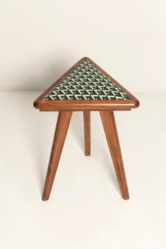 Two Mid Century Triangle Stools, Green and White Art Deco Jacquard, Europe, 1960