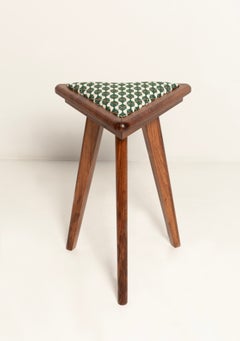 Two Mid Century Triangle Stools, Green and White Art Deco Jacquard, Europe, 1960