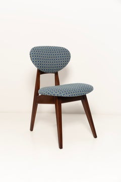 Mid Century Mushroom Chair, Blue Jacquard, J. Kedziorek, 1960s