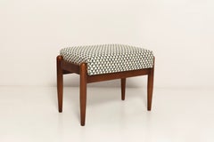 Pair Mid Century GFM Stools in White and Blue Jacquard, E. Homa, Europe, 1960s