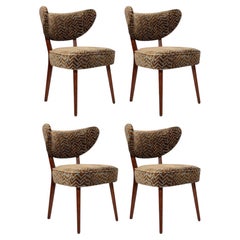 Four Vintola Studio Dining Chairs, Blue Velvet Jacquard by Casamance, Europe.