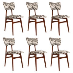 Set of Six Mid Century Butterfly Chairs, Tiger Velvet, Dedar, Walnut Wood, 1960