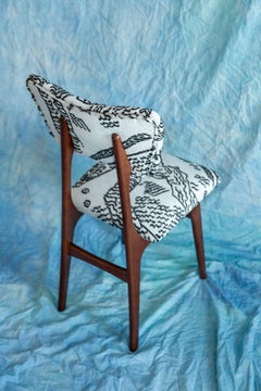 Set of Six Mid Century Butterfly Chairs, Tiger Velvet, Dedar, Walnut Wood, 1960