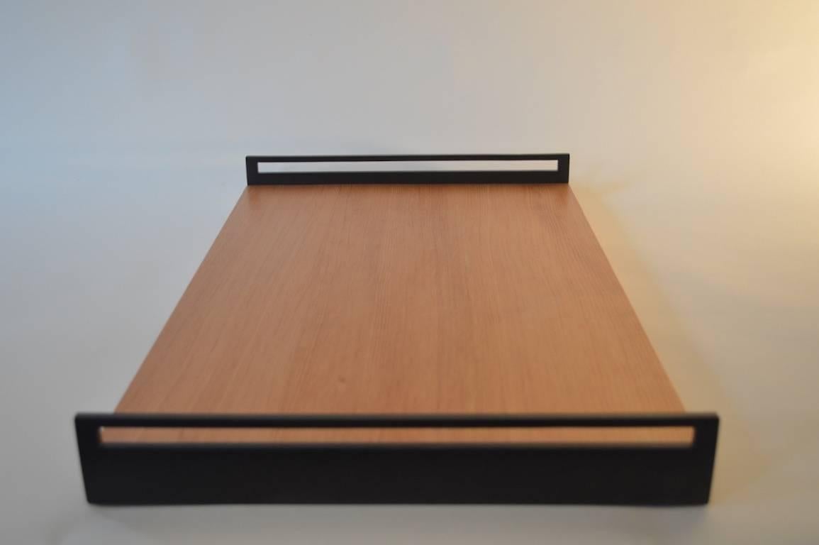 Contemporary Minimalist Blackened Steel and Wood Service Tray-IN STOCK In Good Condition For Sale In Sharon, VT