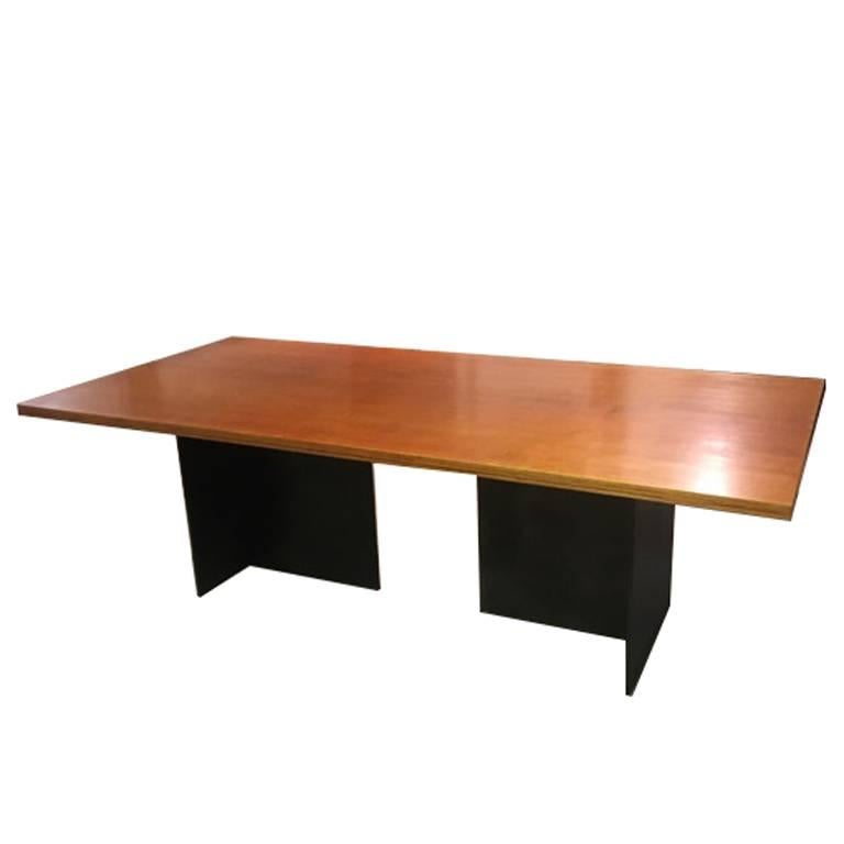 Contemporary Minimalist Blackened Steel And Birch Dining Table In Contemporary Minimalist Blackened Steel And Birch Dining Table In Stock For