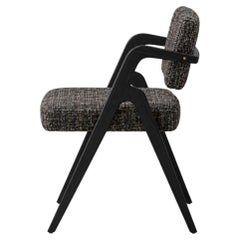 Black Satin Chair with Dark Blue Tweed Upholstery, One Piece In Stock