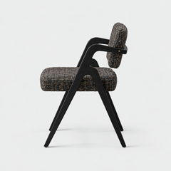 Black Satin Chair with Dark Blue Tweed Upholstery, One Piece In Stock