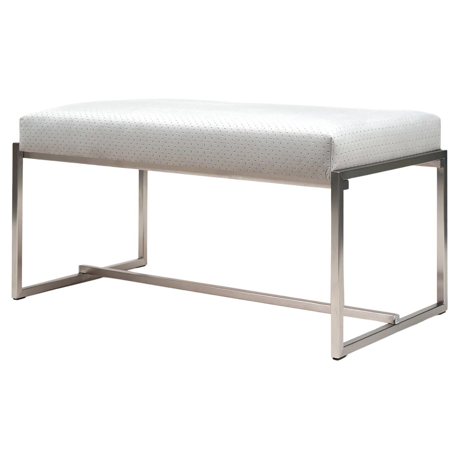 21st Century Minimalist Stainless Steel brass Upholstered Bench Yellow For Sale
