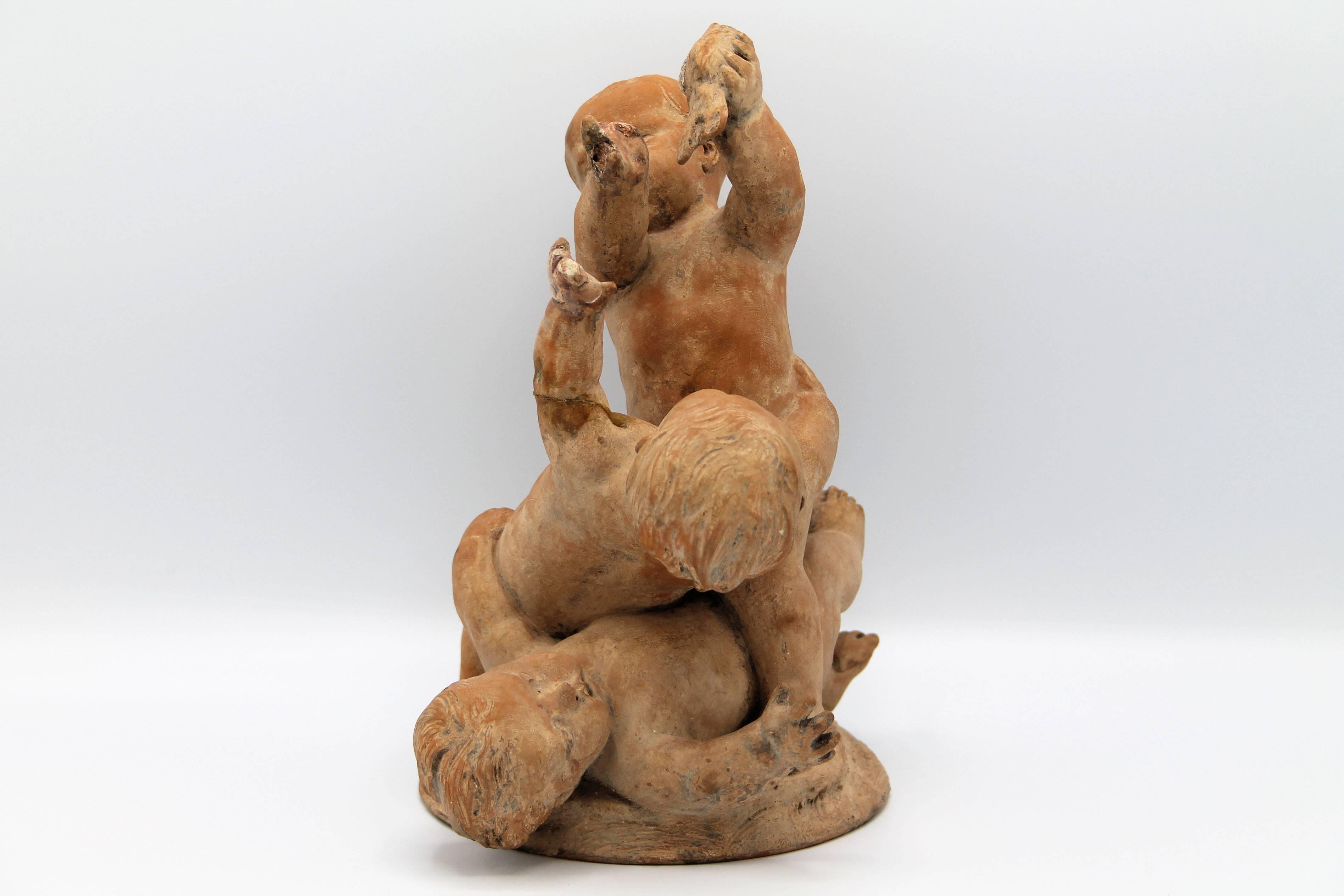 Edme Samson, Pair of Terracotta Sculptures of Playing Putti For Sale 2