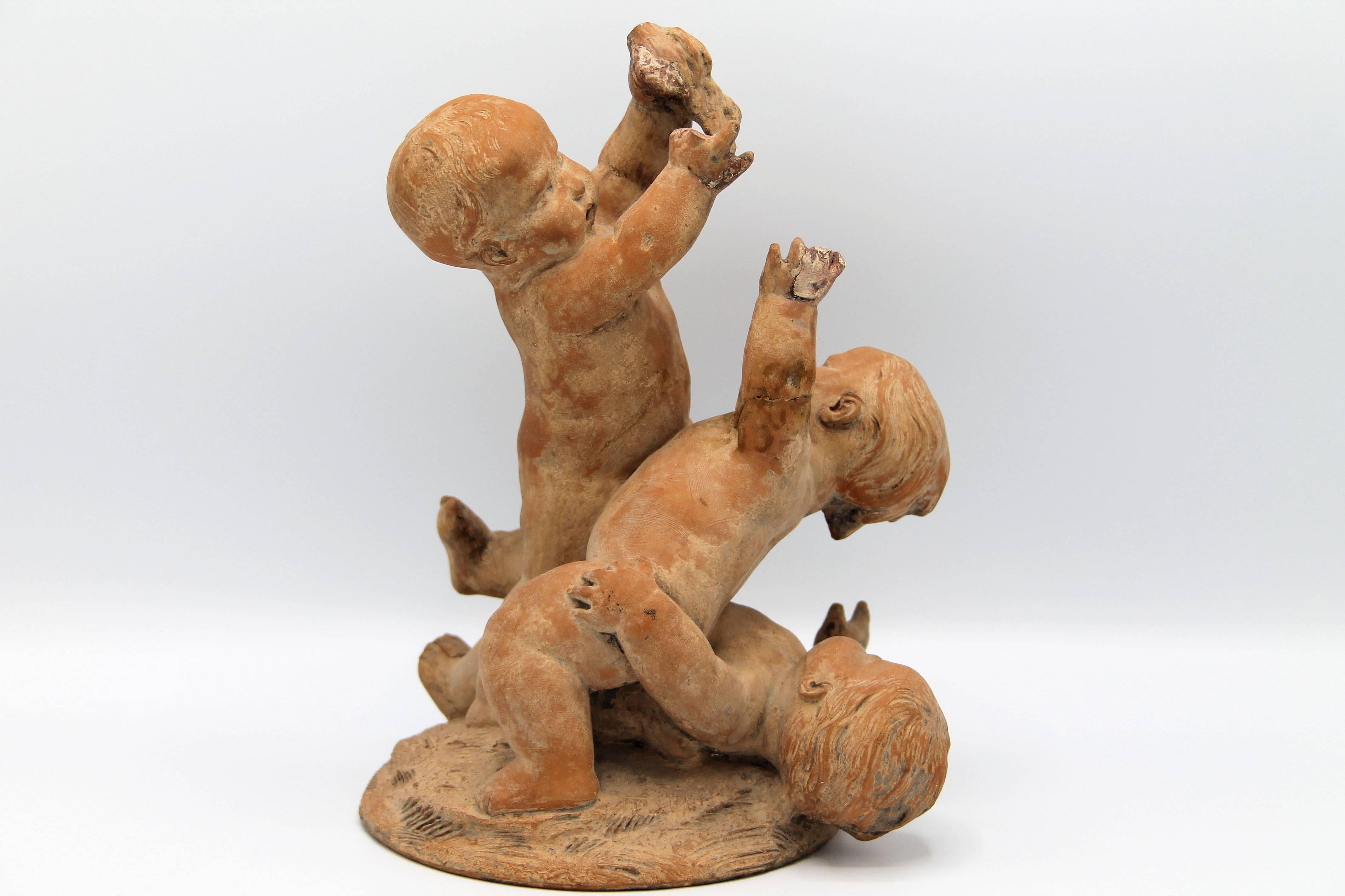 Edme Samson, Pair of Terracotta Sculptures of Playing Putti For Sale 3