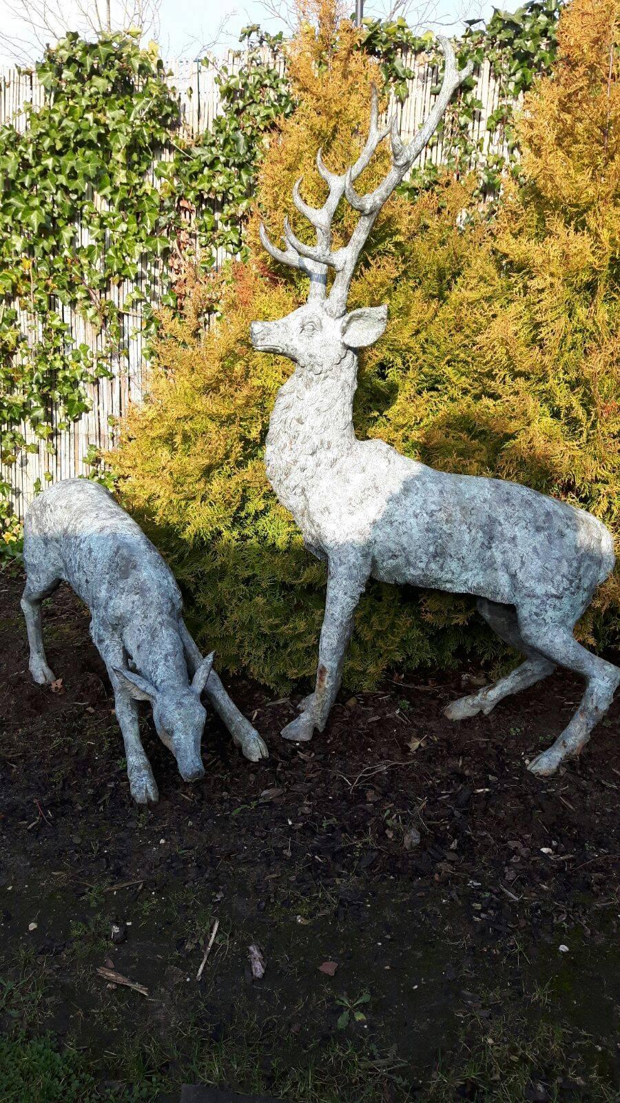 Dutch Set of Bronze Deer Sculptures with Beautiful Patina For Sale