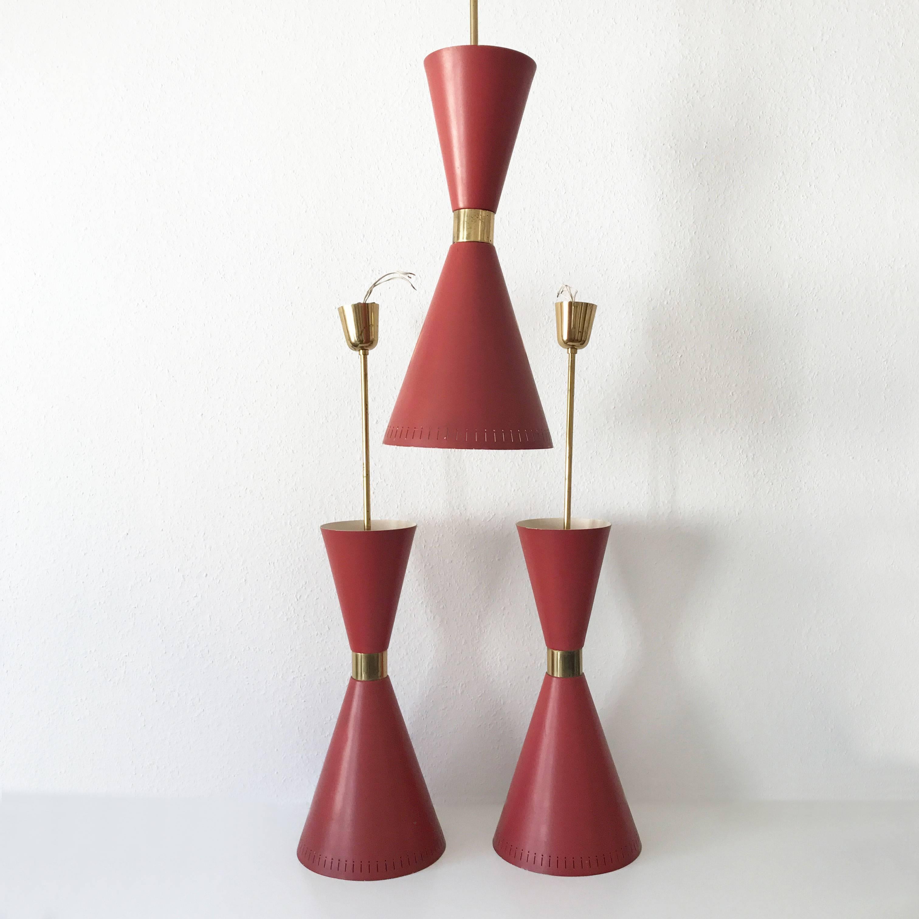 Set of Three Large Mid Century Modern Diabolo Pendant Lamps by BAG Turgi 1950s 2