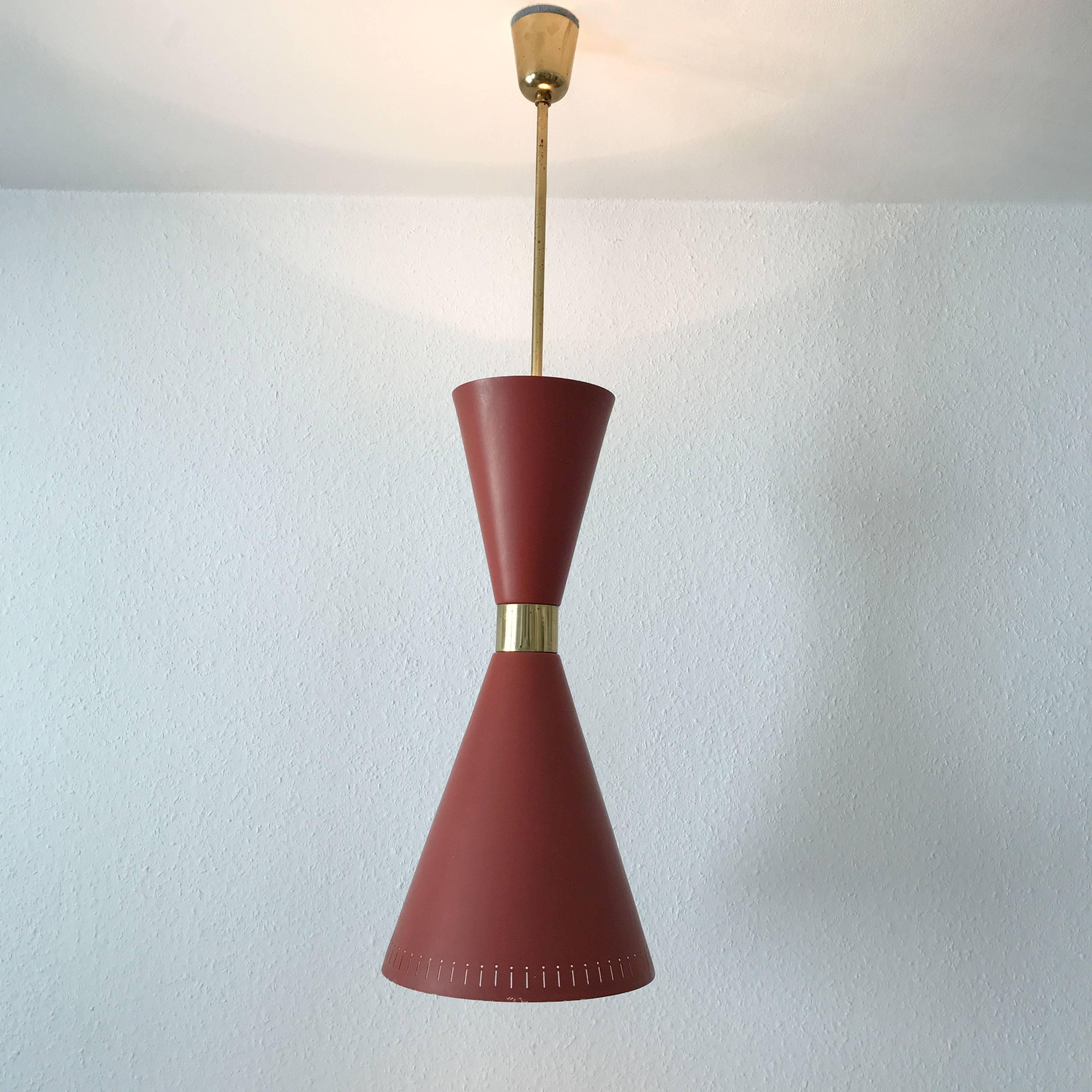 Swiss Set of Three Large Mid Century Modern Diabolo Pendant Lamps by BAG Turgi 1950s