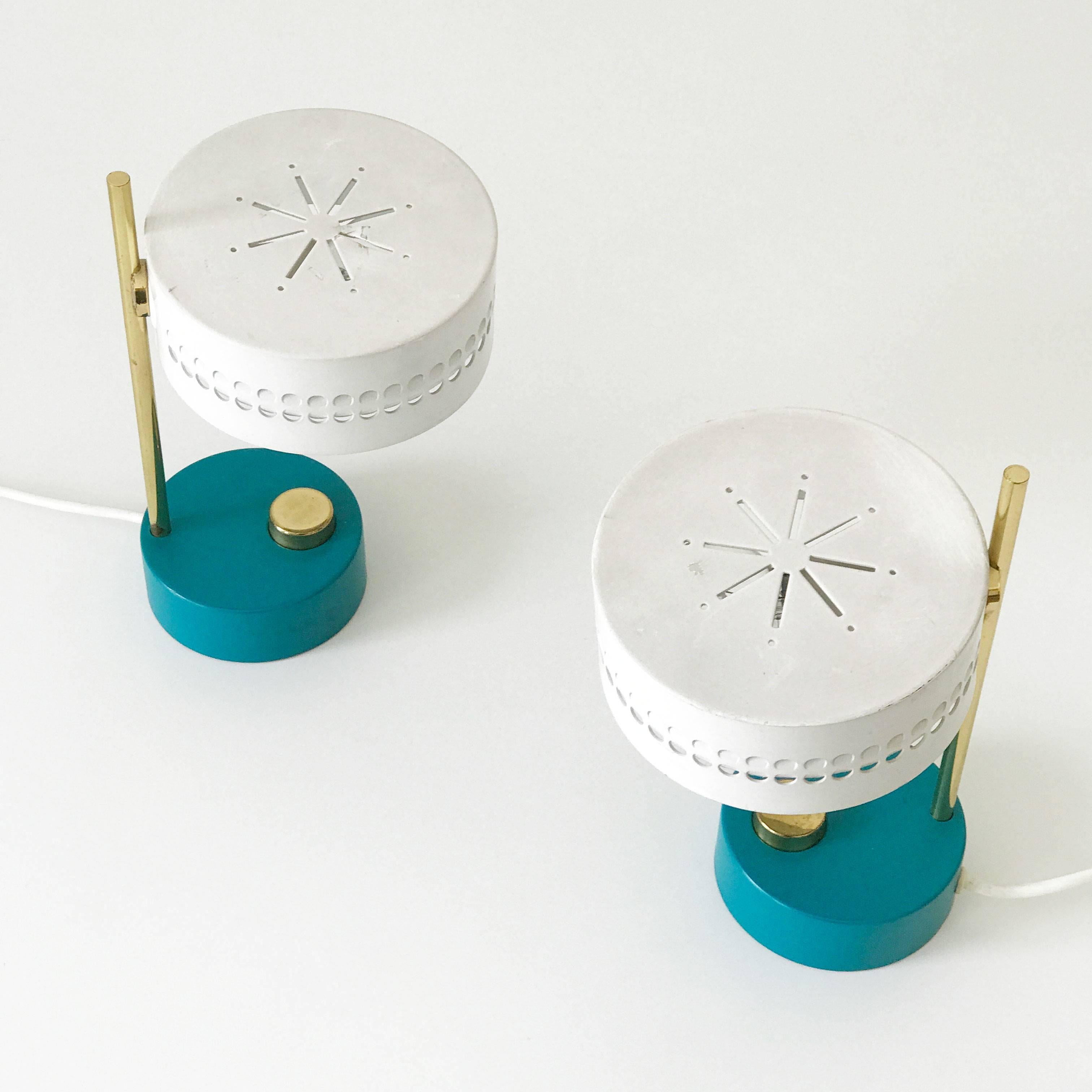 Mid-20th Century Two Bicolored Bedside Table Lamps by Mathieu Matégot, 1950s