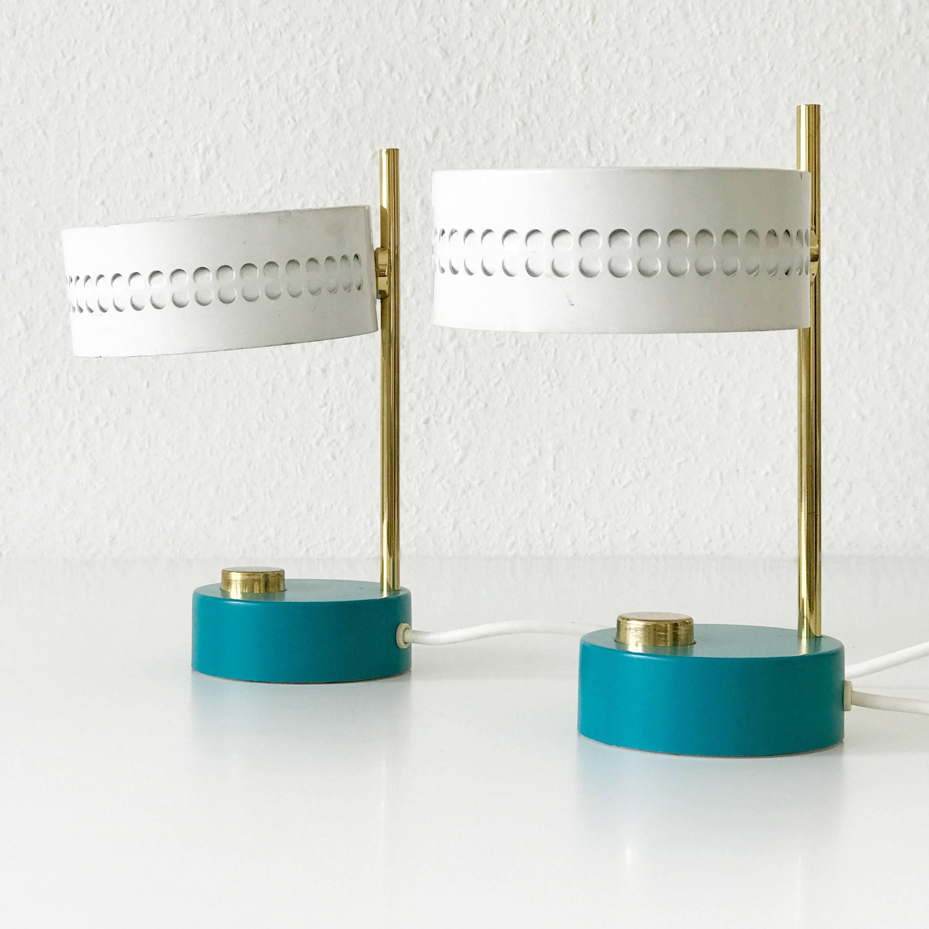 Mid-Century Modern Two Bicolored Bedside Table Lamps by Mathieu Matégot, 1950s