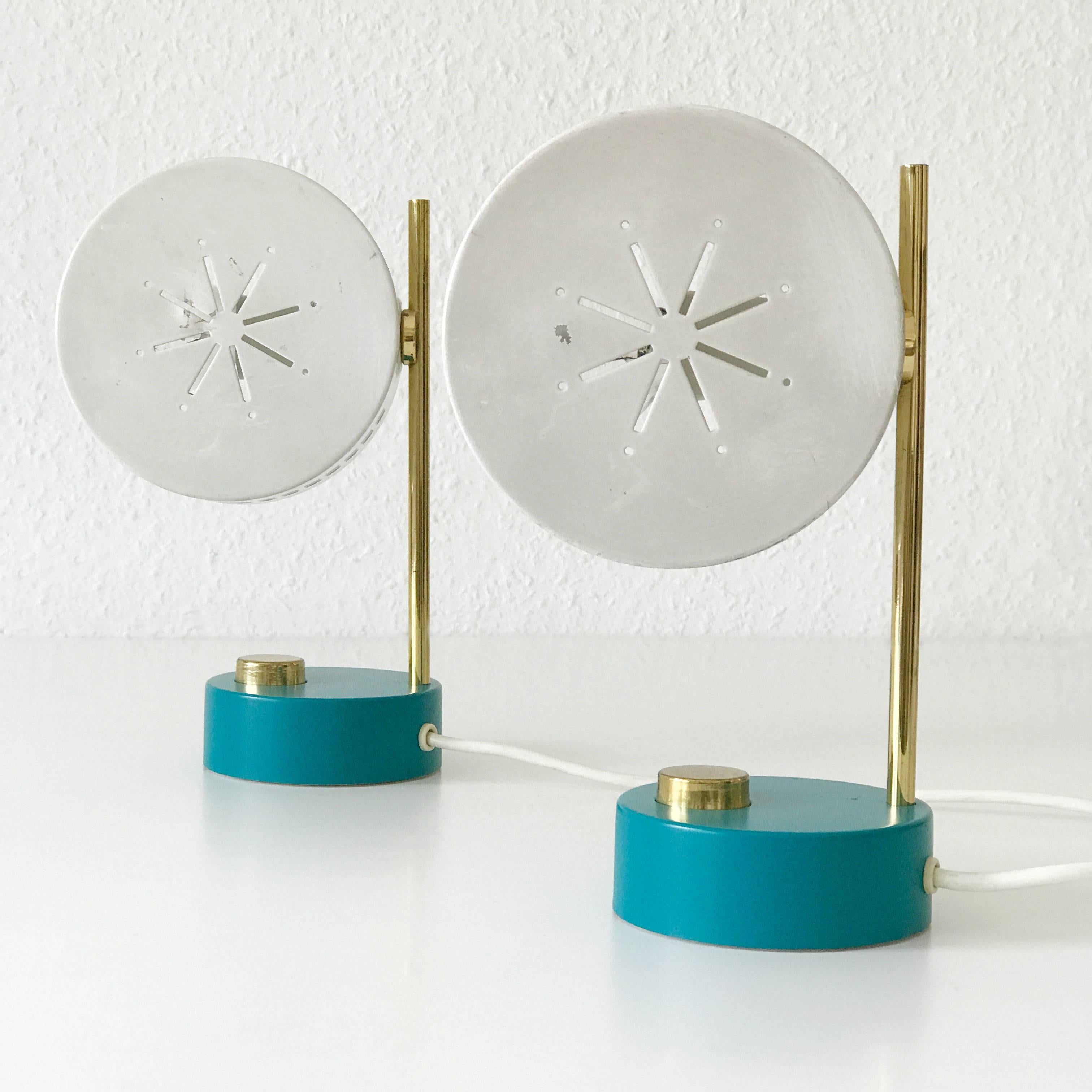 French Two Bicolored Bedside Table Lamps by Mathieu Matégot, 1950s