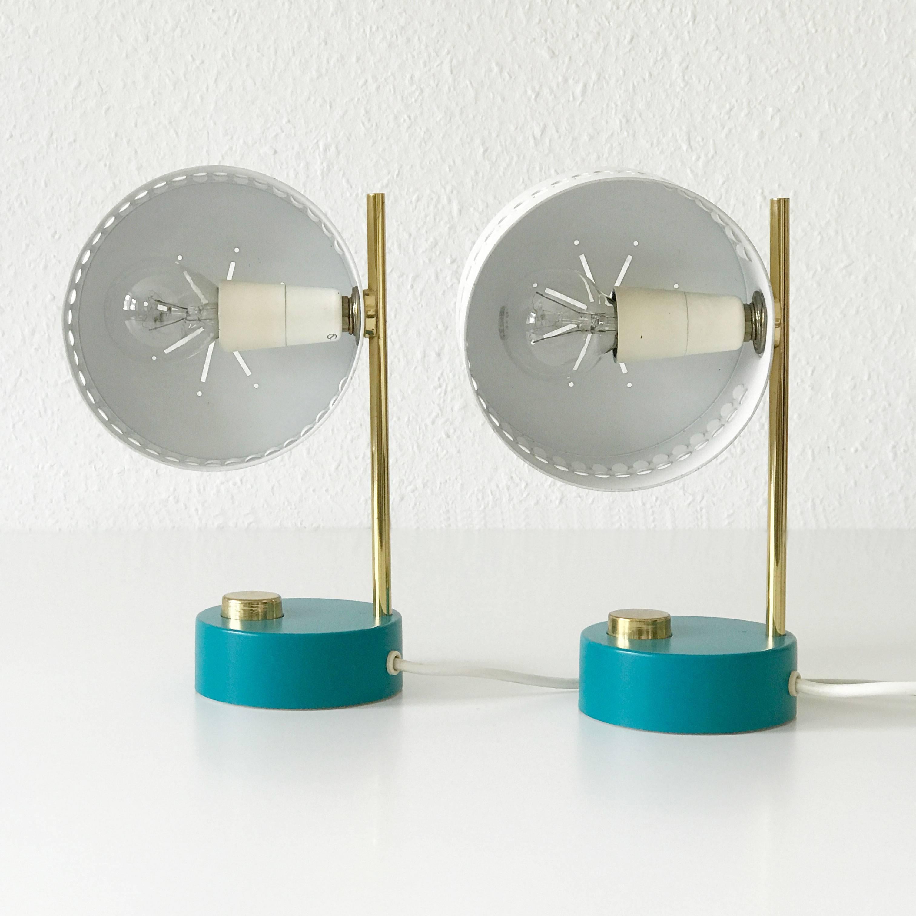 Lacquered Two Bicolored Bedside Table Lamps by Mathieu Matégot, 1950s